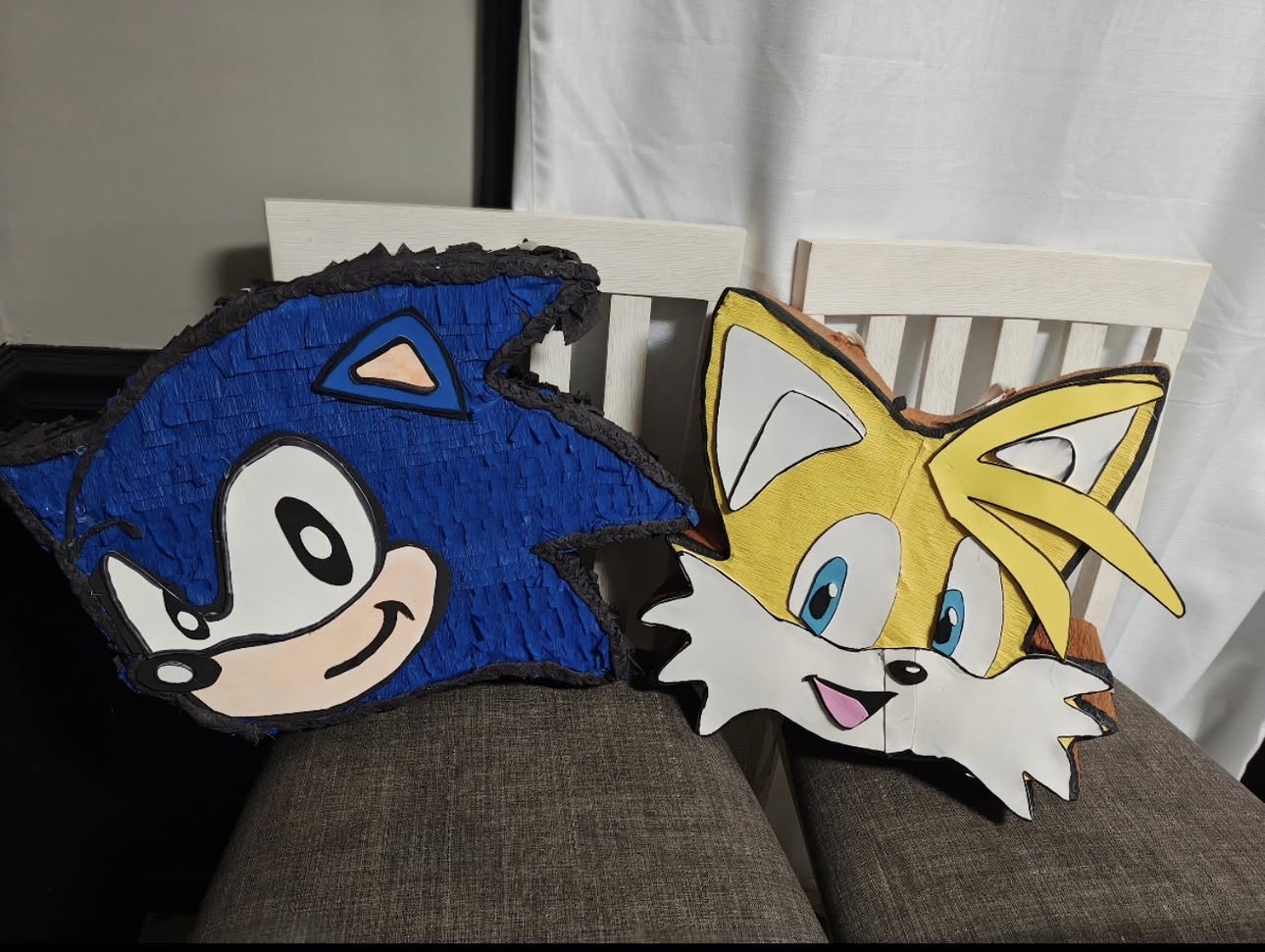 Handmade hedgehog and fox piñatas